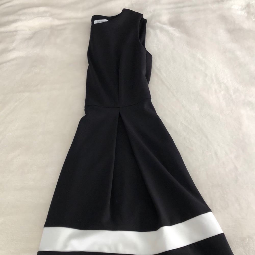Black dress a-line skirt white detailing
